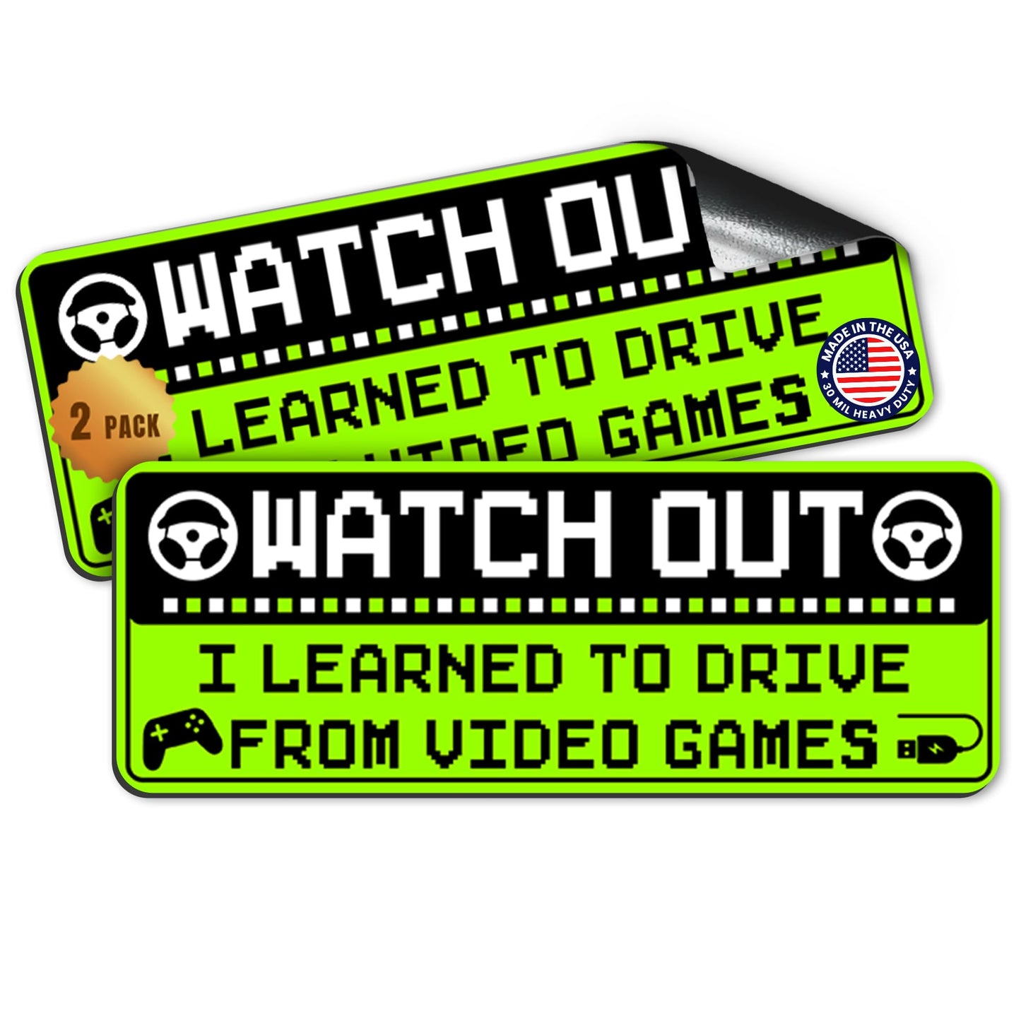 Magnet Me Up Watch Out I Learned to Drive from Video Games, 3x8, 2 Pack