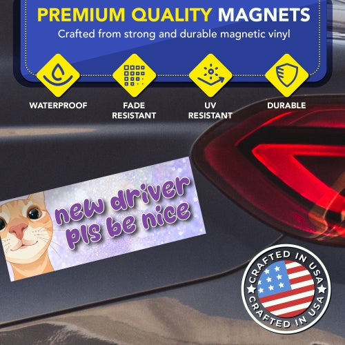 Magnet Me Up New Driver Pls Be Nice Magnetic Decal, 3x8 Inch, 2 Pack