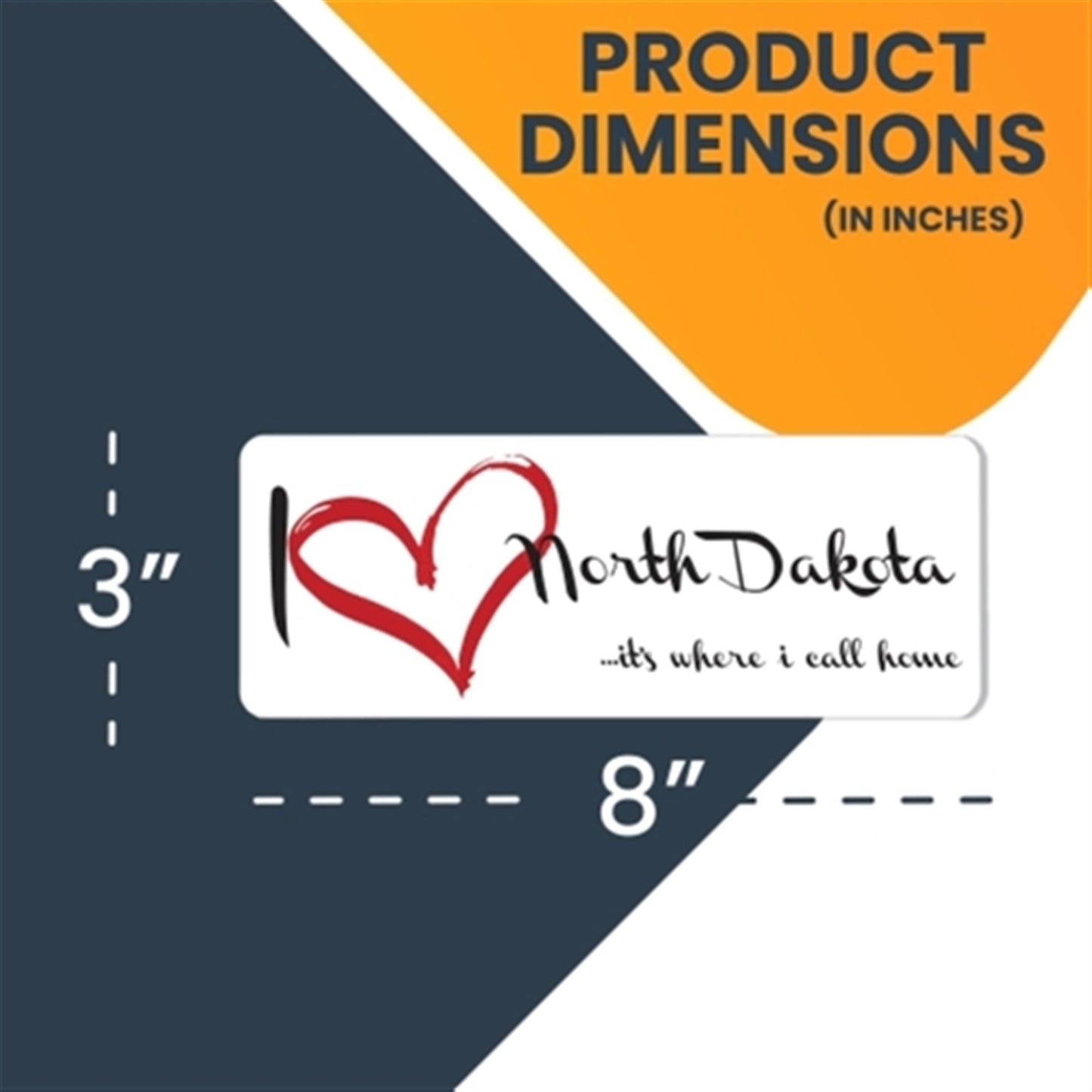 Magnet Me Up I Love (Heart) North Dakota, 3x8 Inch Car Magnet Decal, 2 Pack