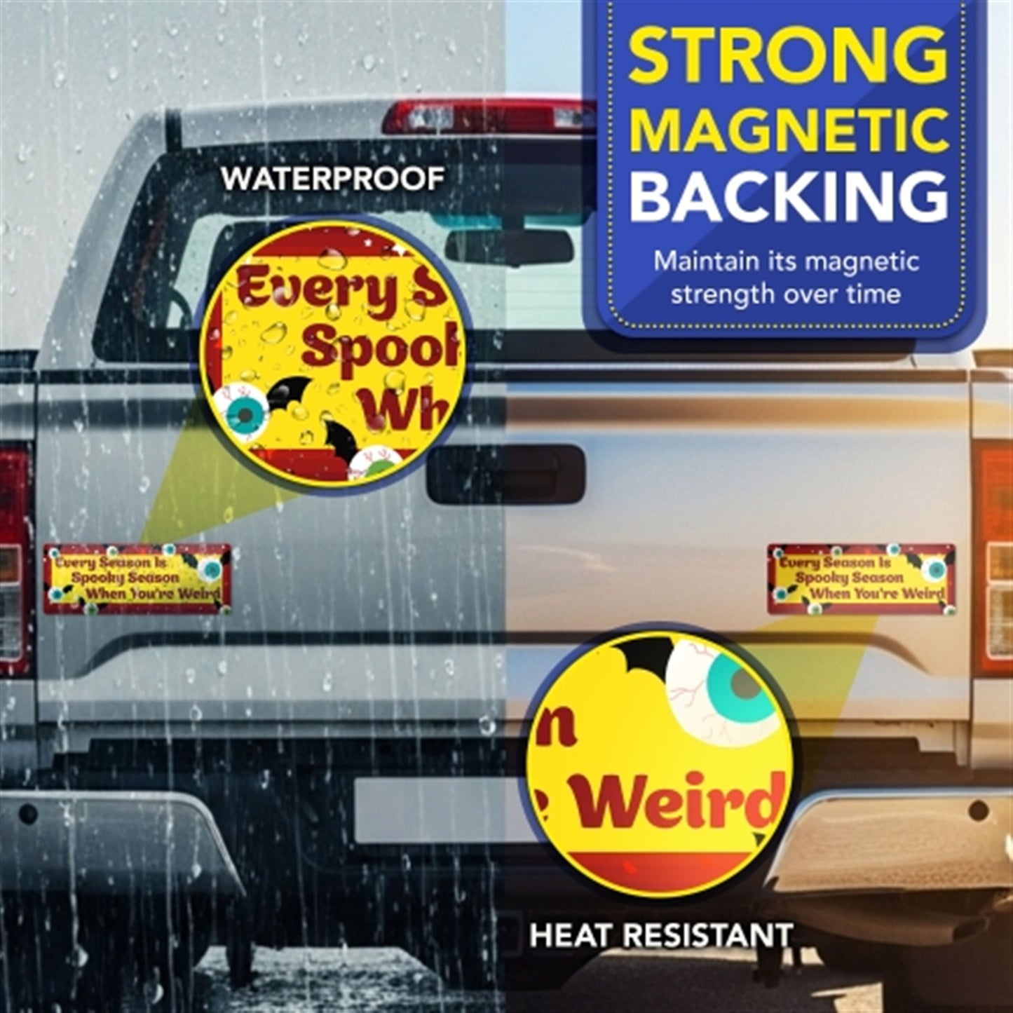 Every Season is Spooky Season When You're Weird, 3"x8" Car Magnet, 2 Pack