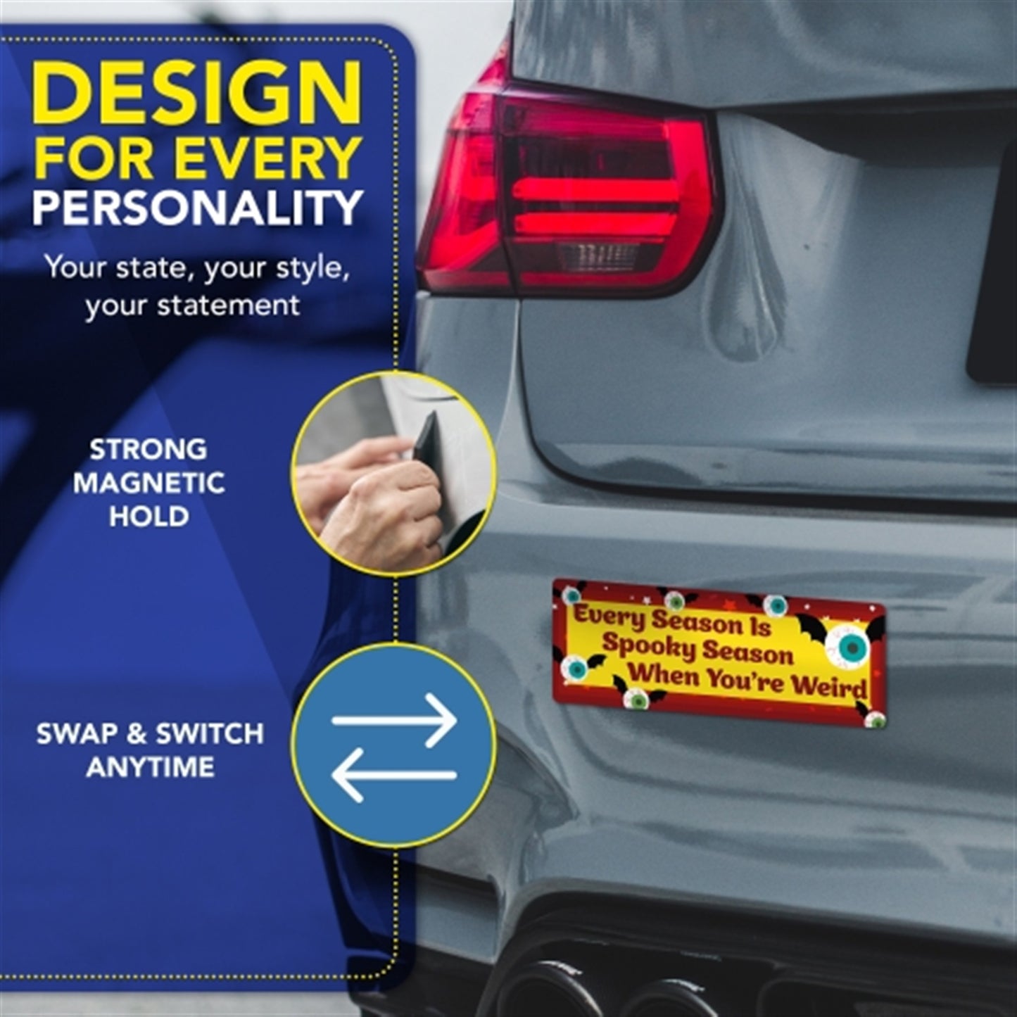 Every Season is Spooky Season When You're Weird, 3"x8" Car Magnet, 2 Pack