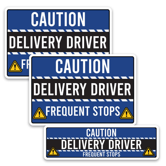 Magnet Me Up Caution Frequent Stops Delivery Driver Automotive Magnet Decal, 3 Pack, Blue/Black, Two 8x12 inch and One 3x10 inch