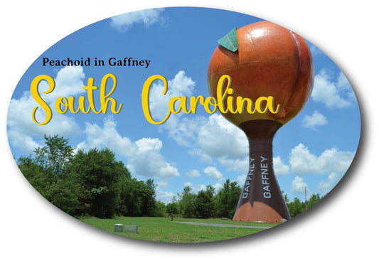 Magnet Me Up South Carolina Gaffney Peachoid Monument Palmetto State Oval Magnet Decal, 4x6 inch, Automotive Magnet for Car, Great Souvenir Gift for Agricultural Enthusiasts, Crafted in The USA