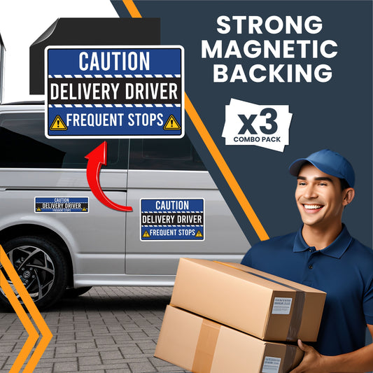 Magnet Me Up Caution Frequent Stops Delivery Driver Automotive Magnet Decal, 3 Pack, Blue/Black, Two 8x12 inch and One 3x10 inch