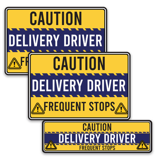 Magnet Me Up Caution Frequent Stops Delivery Driver Automotive Magnet Decal, 3 Pack, Yellow/Blue, Two 8x12 inch and One 3x10 inch