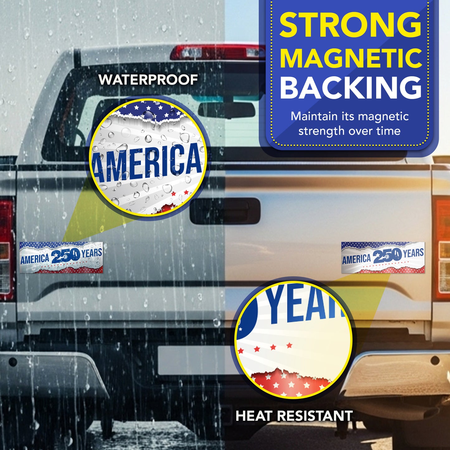 Magnet Me Up America 250 Years Car Magnet, 1776 2026 USA, 3x8 Inch, 2 Pack