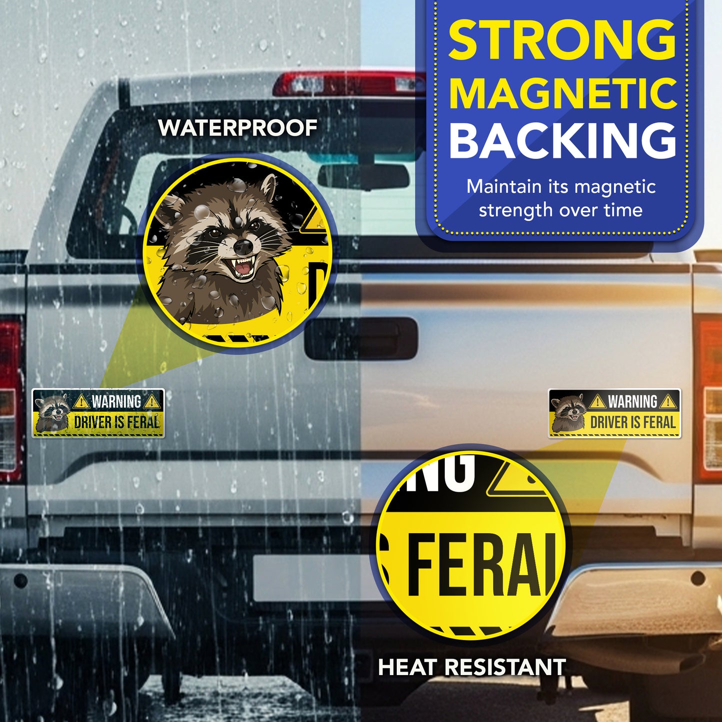 Magnet Me Up Warning: Driver is Feral Funny Car Magnet, 3x8 Inch, 2 Pack