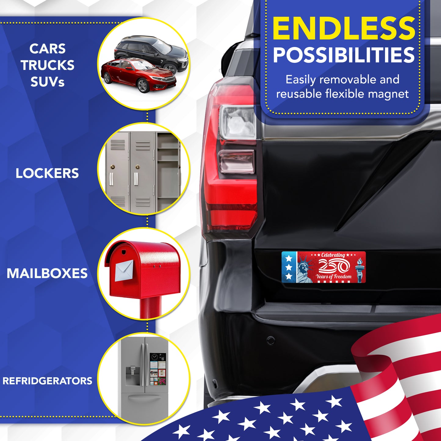 Magnet Me Up Celebrating 250 Years of Freedom Car Magnet, 3x8 Inch, 2 Pack