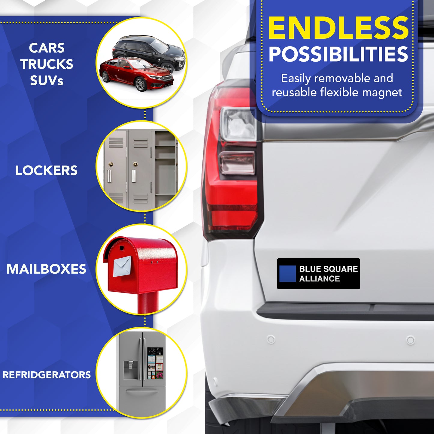 Magnet Me Up 3x8 Inch BSA Blue Square Alliance Automotive Magnet Decal, Anti-Hate Awareness Support Magnet, Full-Color UV Printed, Weatherproof, Durable Vehicle & Refrigerator Magnet, Made in USA