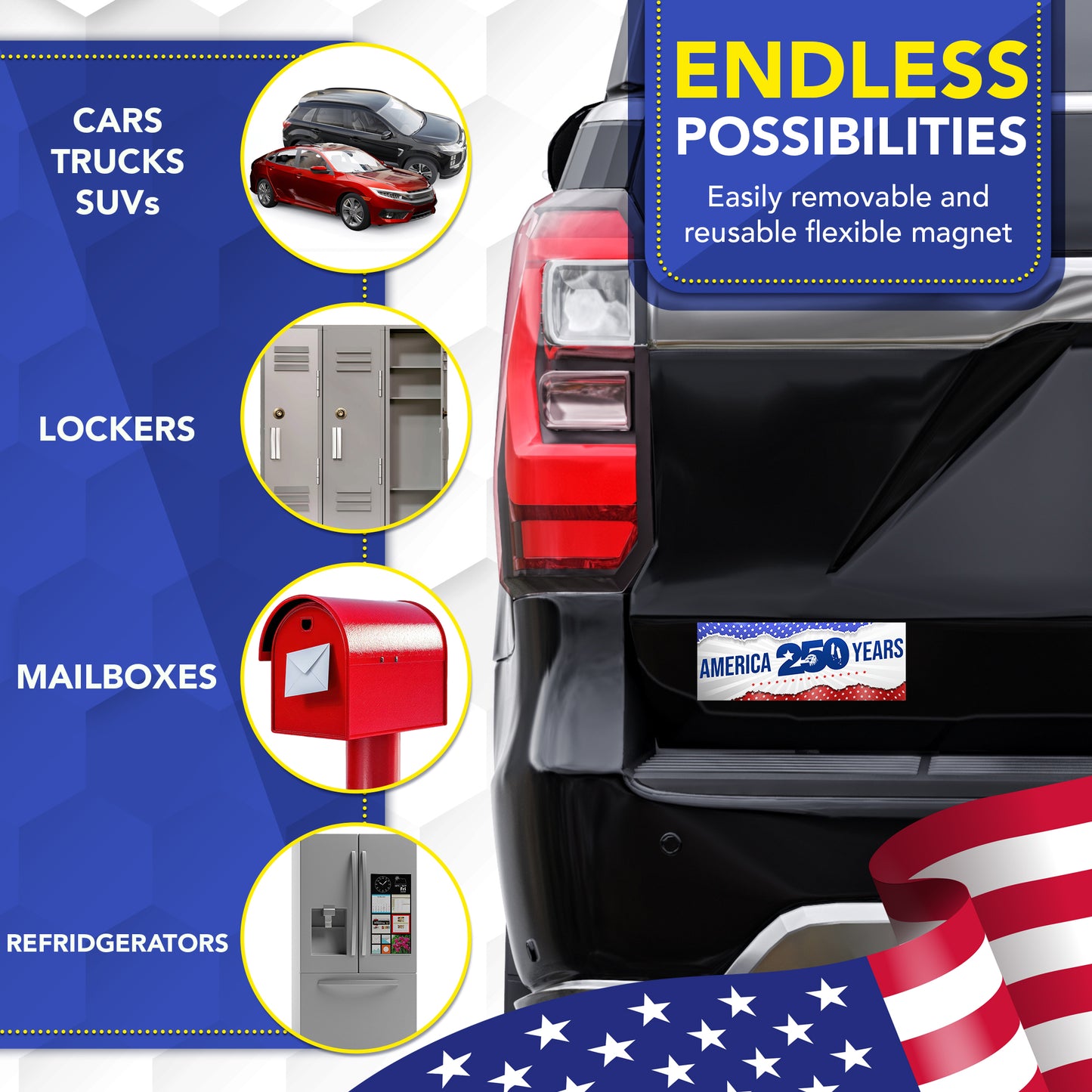 Magnet Me Up America 250 Years Car Magnet, 1776 2026 USA, 3x8 Inch, 2 Pack