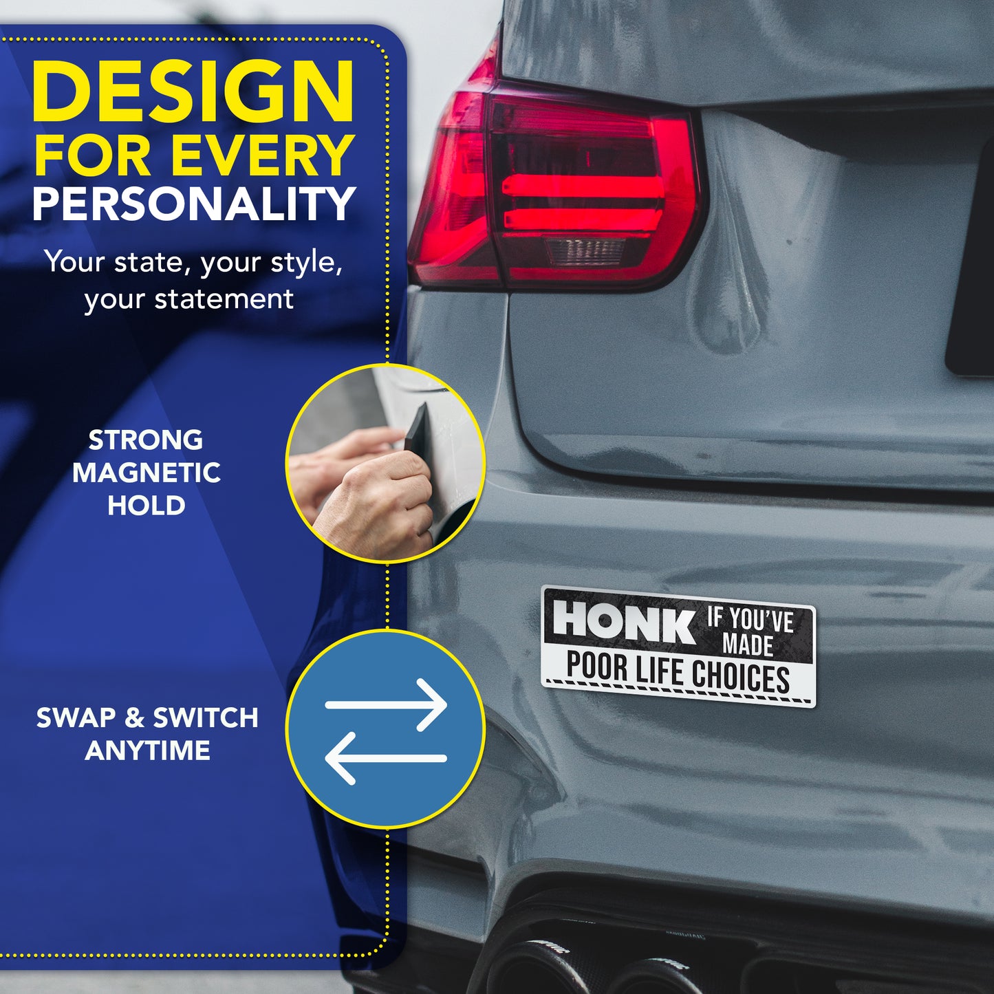 Magnet Me Up Honk If You've Made Poor Life Choices, 3x8 Inch, 2 Pack