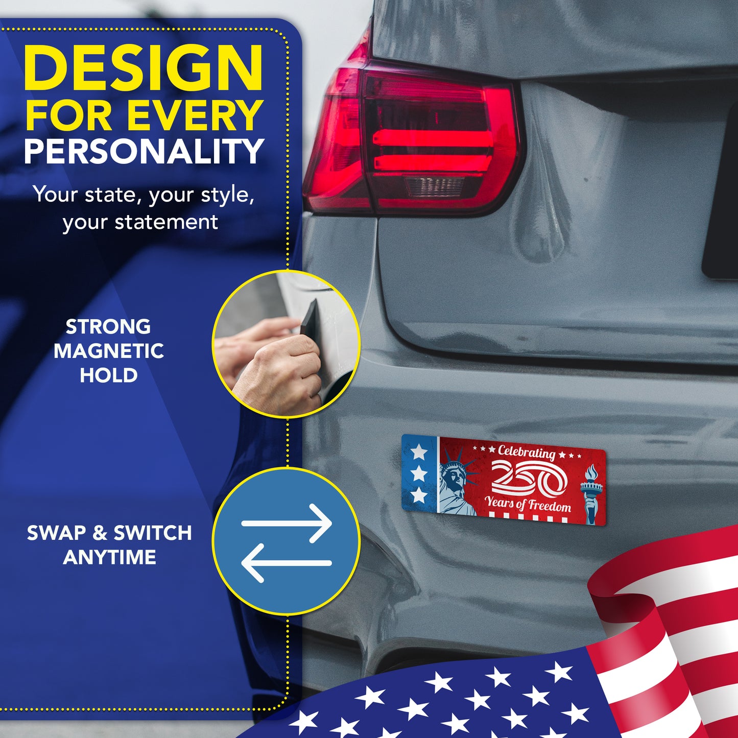 Magnet Me Up Celebrating 250 Years of Freedom Car Magnet, 3x8 Inch, 2 Pack