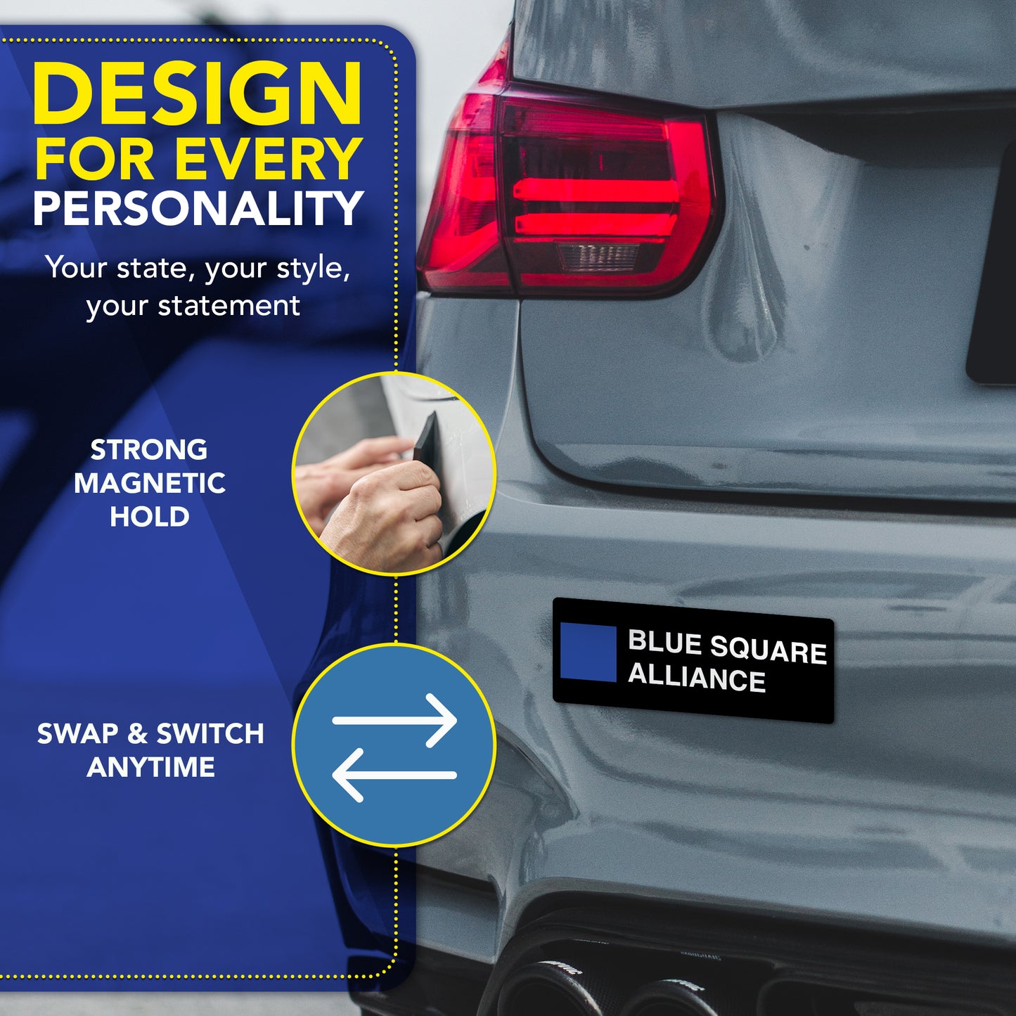 Magnet Me Up 3x8 Inch BSA Blue Square Alliance Automotive Magnet Decal, Anti-Hate Awareness Support Magnet, Full-Color UV Printed, Weatherproof, Durable Vehicle & Refrigerator Magnet, Made in USA