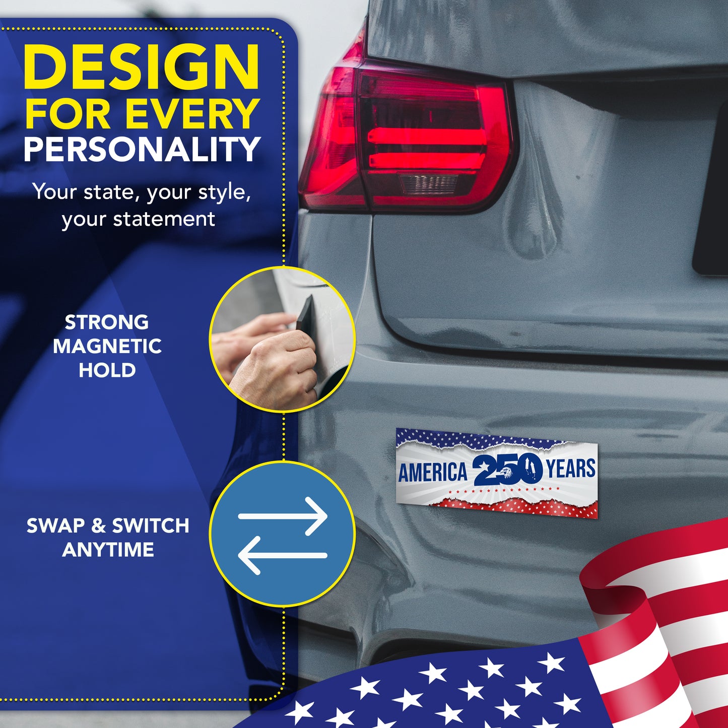 Magnet Me Up America 250 Years Car Magnet, 1776 2026 USA, 3x8 Inch, 2 Pack