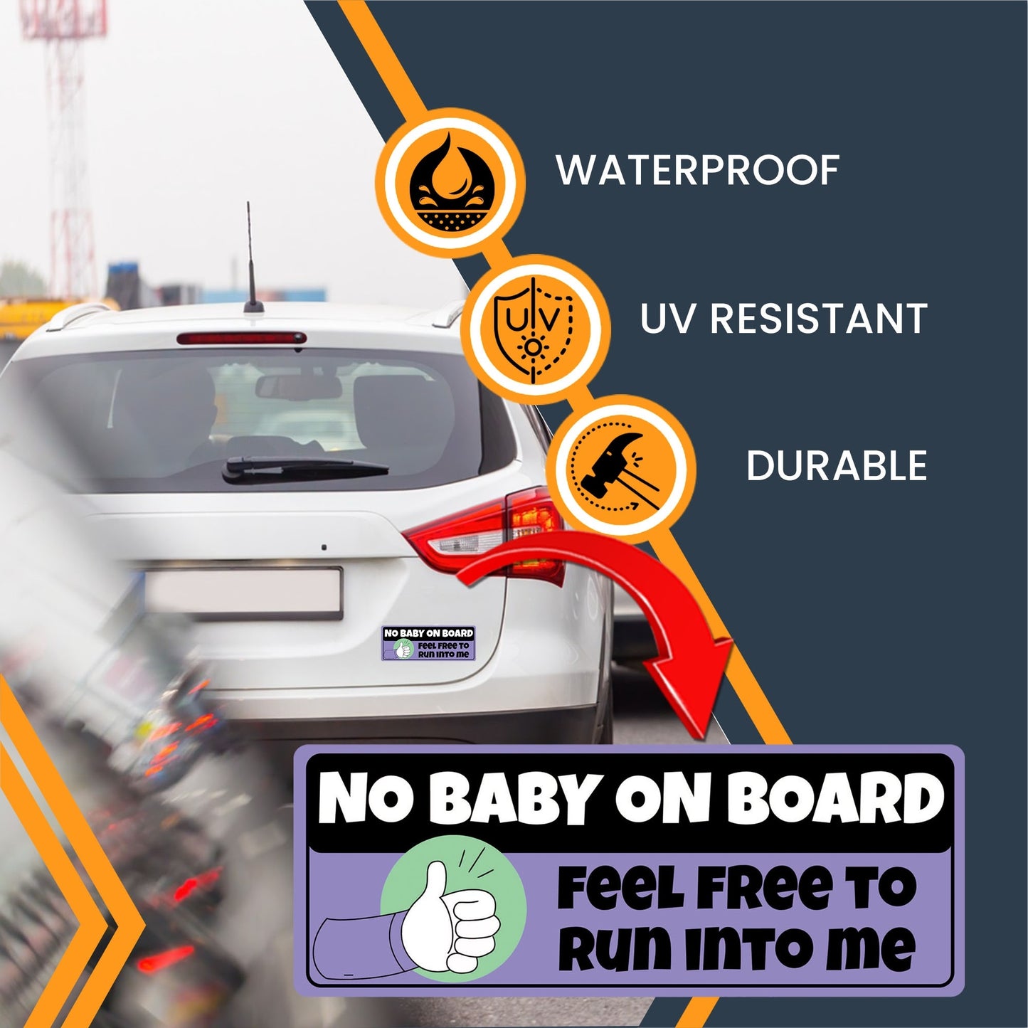 Magnet Me Up No Baby on Board, Funny Car Magnet, Trucks, 3x8 Inch, 2 Pack