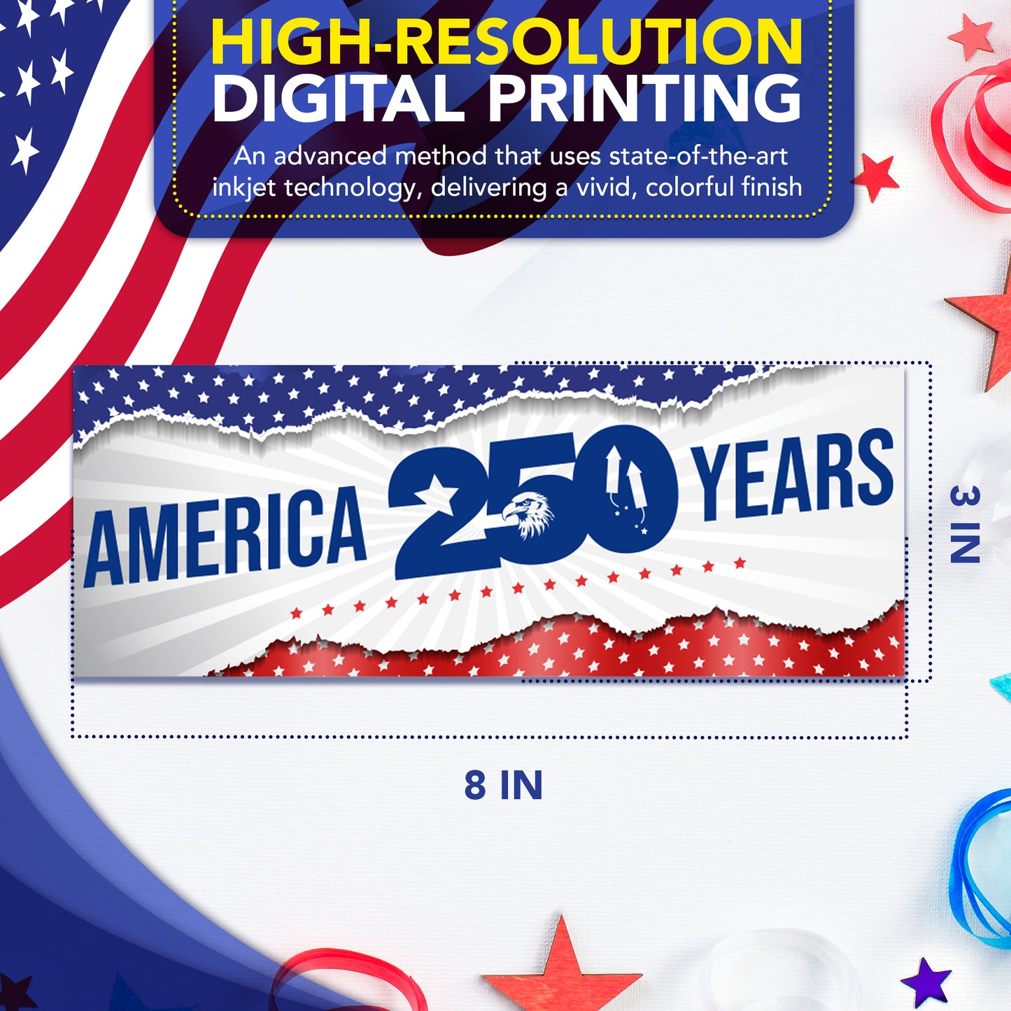 Magnet Me Up America 250 Years Car Magnet, 1776 2026 USA, 3x8 Inch, 2 Pack