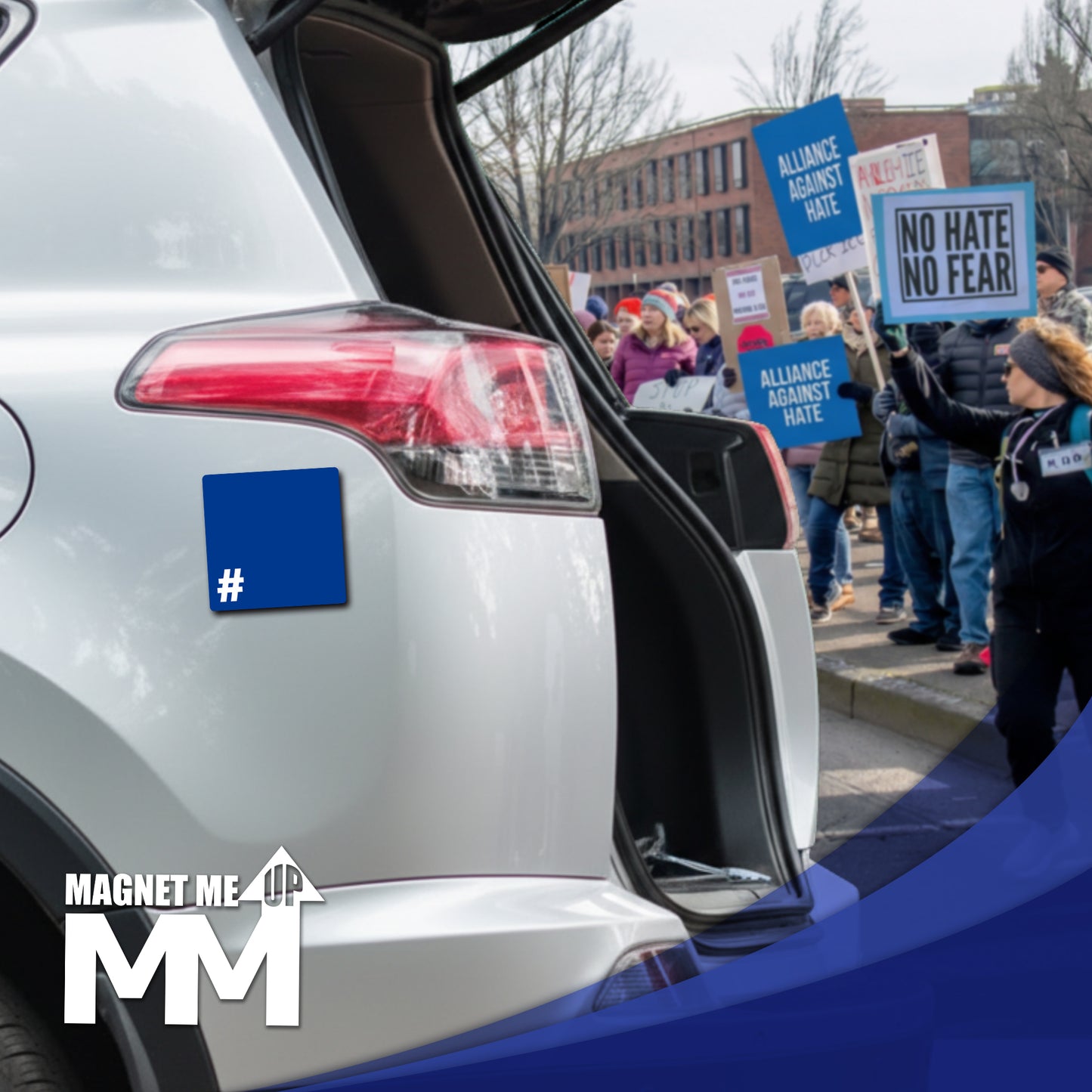 Magnet Me Up 5x5 Inch Blue Square Alliance Automotive Magnet Decal, Anti-Hate Awareness Support Magnet, Full-Color UV Printed, Weatherproof, Durable Vehicle & Refrigerator Magnet, Made in USA