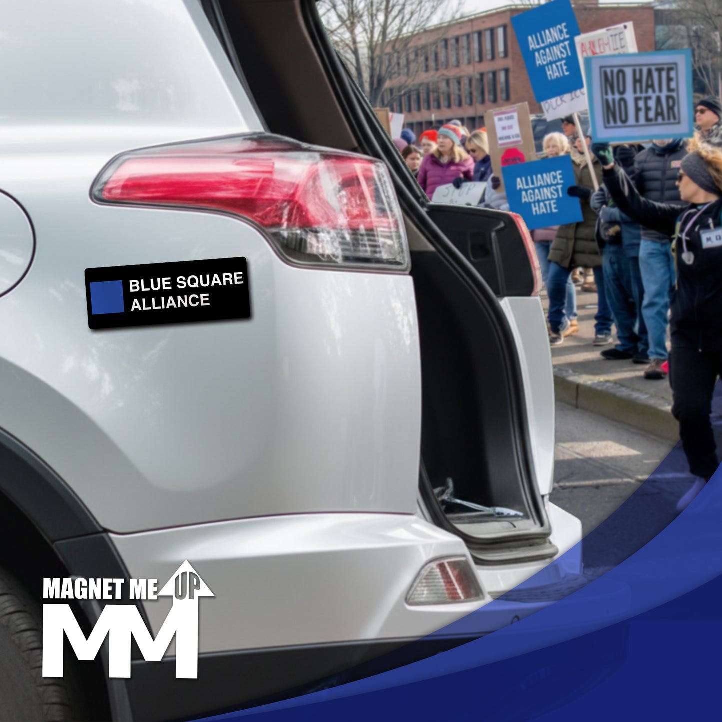 Magnet Me Up 3x8 Inch BSA Blue Square Alliance Automotive Magnet Decal, Anti-Hate Awareness Support Magnet, Full-Color UV Printed, Weatherproof, Durable Vehicle & Refrigerator Magnet, Made in USA
