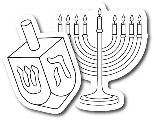 Magnet Me Up Color Your Own Hanukkah Dreidle and Menorah DIY Holiday Magnet Decal, 2 Pack, Creative Artistic Gift Idea