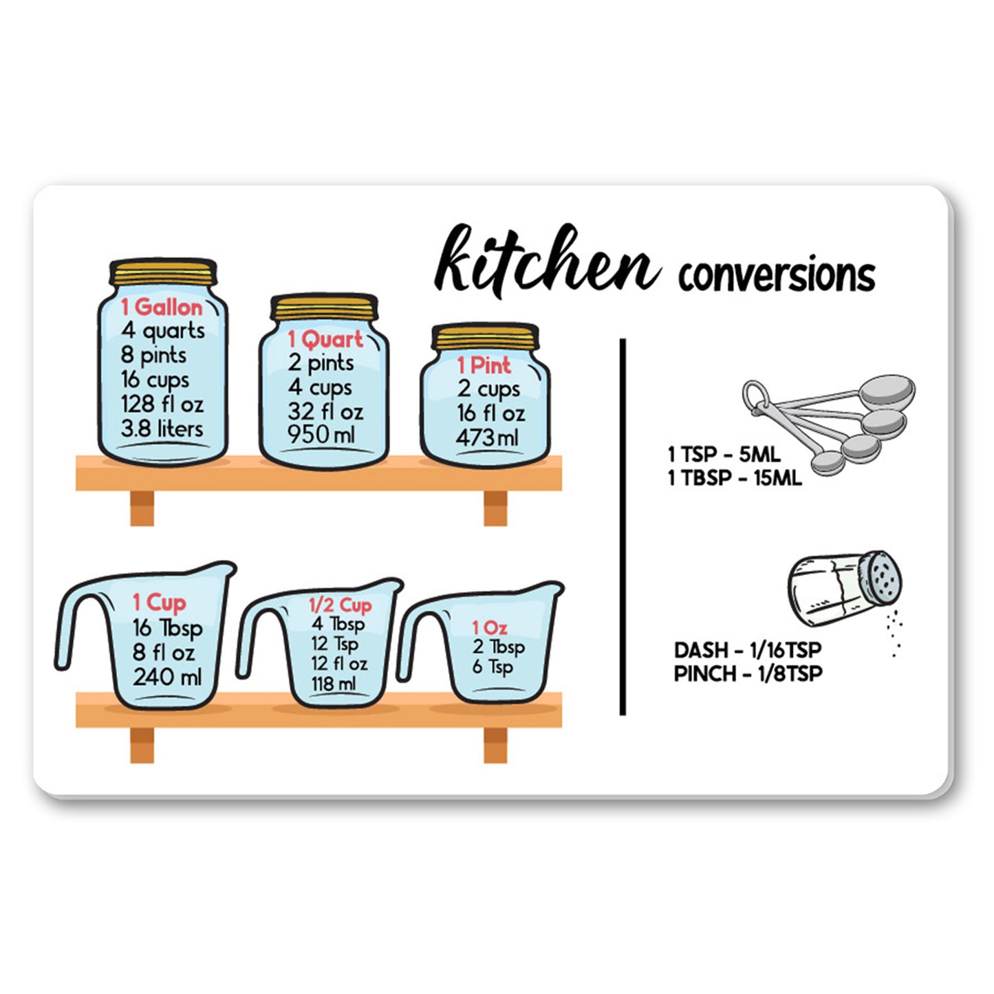 Magnet Me Up Kitchen Conversion Chart, 4x6 Magnet Decal, Cute Baking Gift and Measurement Recipe Accessory, Perfect for Refrigerator, Dishwasher or Any Other Magnetic Surface
