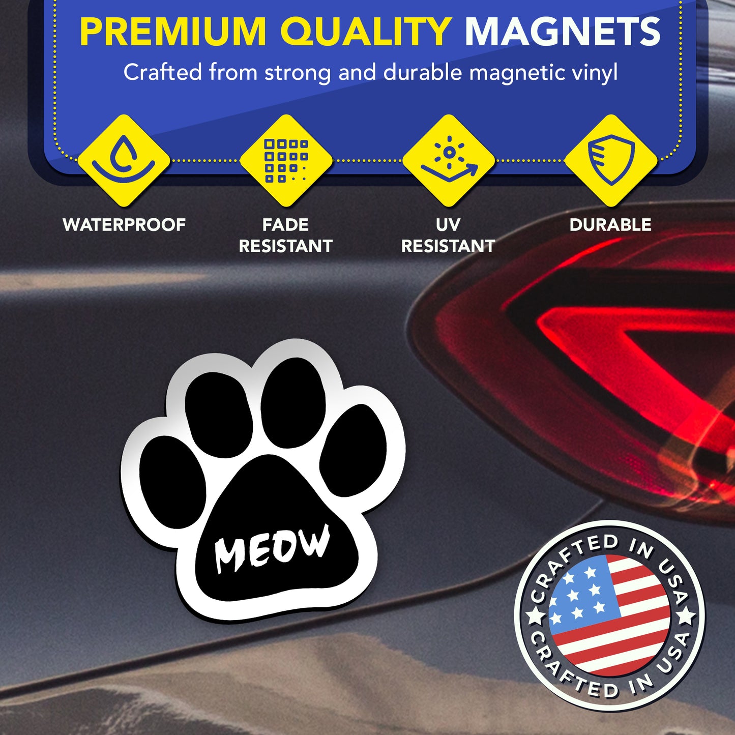 Magnet Me Up Meow Pawprint Magnet Decal, 5 Inch, 2 Pack, Heavy Duty Automotive Magnet for Car Truck SUV