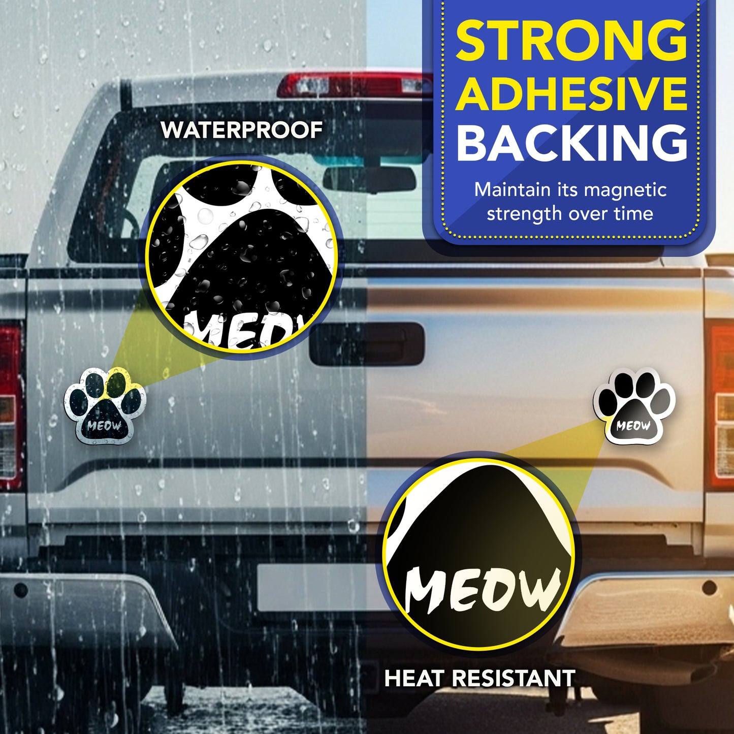 Magnet Me Up Meow Pawprint Magnet Decal, 5 Inch, 2 Pack, Heavy Duty Automotive Magnet for Car Truck SUV