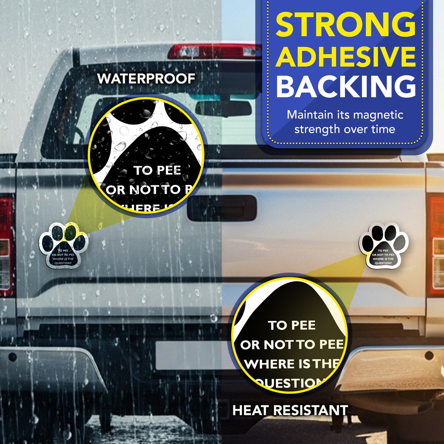 Magnet Me Up to Pee or Not to Pee Where is the Question? Pawprint Magnet Decal, 5 Inch, 2 Pack, Heavy Duty Automotive Magnet for Car Truck SUV