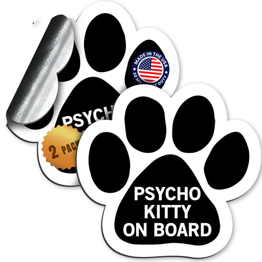 Magnet Me Up Psycho Kitty on Board Pawprint Magnet Decal, 5 Inch, 2 Pack, Heavy Duty Automotive Magnet for Car Truck SUV