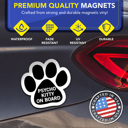 Magnet Me Up Psycho Kitty on Board Pawprint Magnet Decal, 5 Inch, 2 Pack, Heavy Duty Automotive Magnet for Car Truck SUV