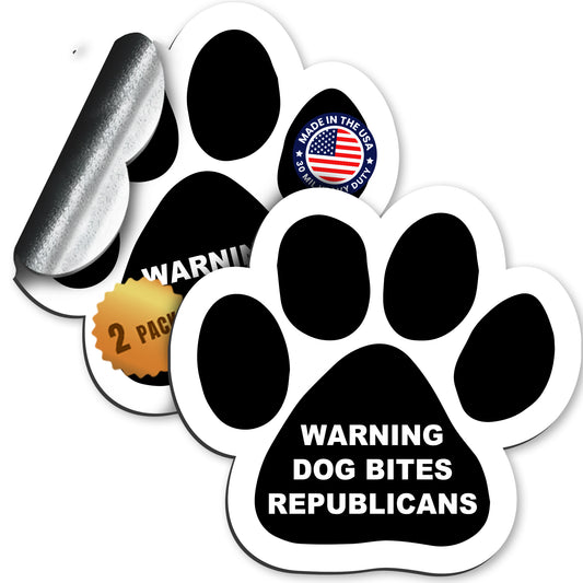 Magnet Me Up Warning Dog Bites Republicans Pawprint Magnet Decal, 5 Inch, 2 Pack, Heavy Duty Automotive Magnet for Car Truck SUV