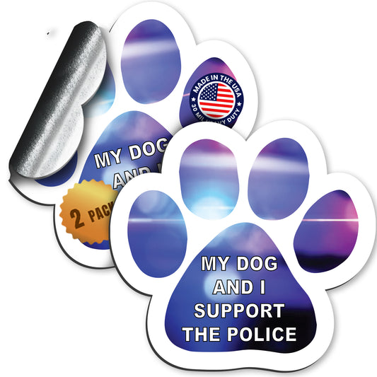 Magnet me Up My Dog and I Support the Police Pawprint Magnet Decal, 5 Inch, 2 Pack, Heavy Duty Automotive Magnet for car Truck SUV