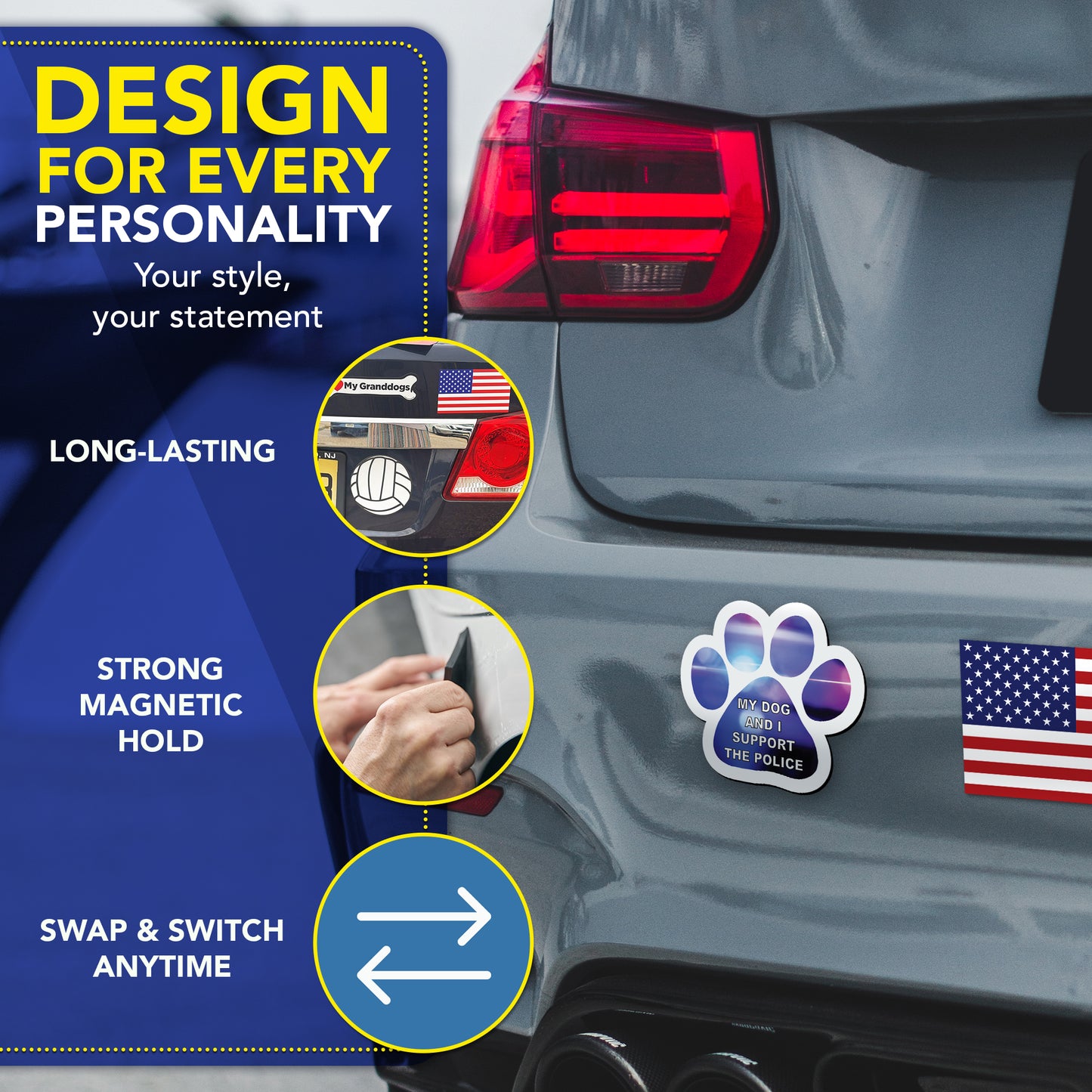 Magnet me Up My Dog and I Support the Police Pawprint Magnet Decal, 5 Inch, 2 Pack, Heavy Duty Automotive Magnet for car Truck SUV