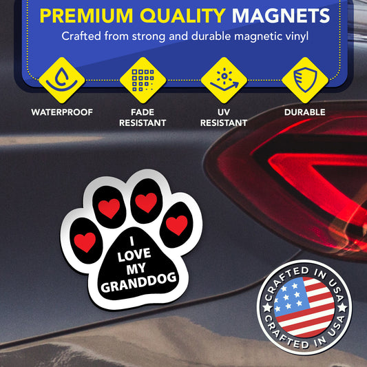 Magnet Me Up I Love My Granddog with Hearts Pawprint Magnet Decal, 5 Inch, 2 Pack, Heavy Duty Automotive, Show Your Affection for Your Granddog Perfect for Car, Truck, SUV
