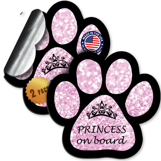 Magnet Me Up Passenger Princess on Board Pink Sparkly Pawprint Magnetic Decal, 5 Inch, 2 Pack, Heavy Duty Automotive Magnet, Add a Touch of Sparkle to Your Car, Truck, SUV, Ideal for Pet Lovers