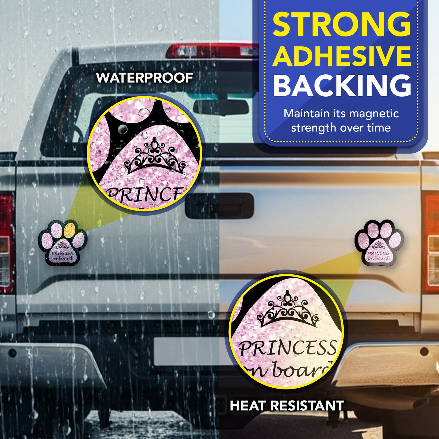Magnet Me Up Passenger Princess on Board Pink Sparkly Pawprint Magnetic Decal, 5 Inch, 2 Pack, Heavy Duty Automotive Magnet, Add a Touch of Sparkle to Your Car, Truck, SUV, Ideal for Pet Lovers