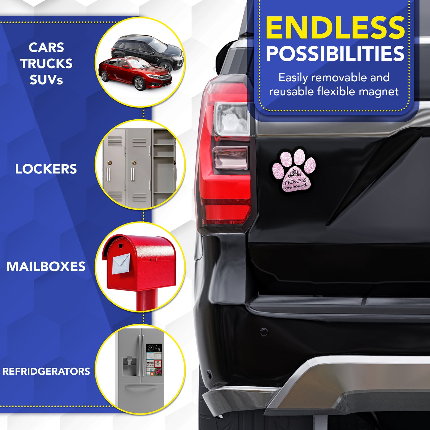 Magnet Me Up Passenger Princess on Board Pink Sparkly Pawprint Magnetic Decal, 5 Inch, 2 Pack, Heavy Duty Automotive Magnet, Add a Touch of Sparkle to Your Car, Truck, SUV, Ideal for Pet Lovers