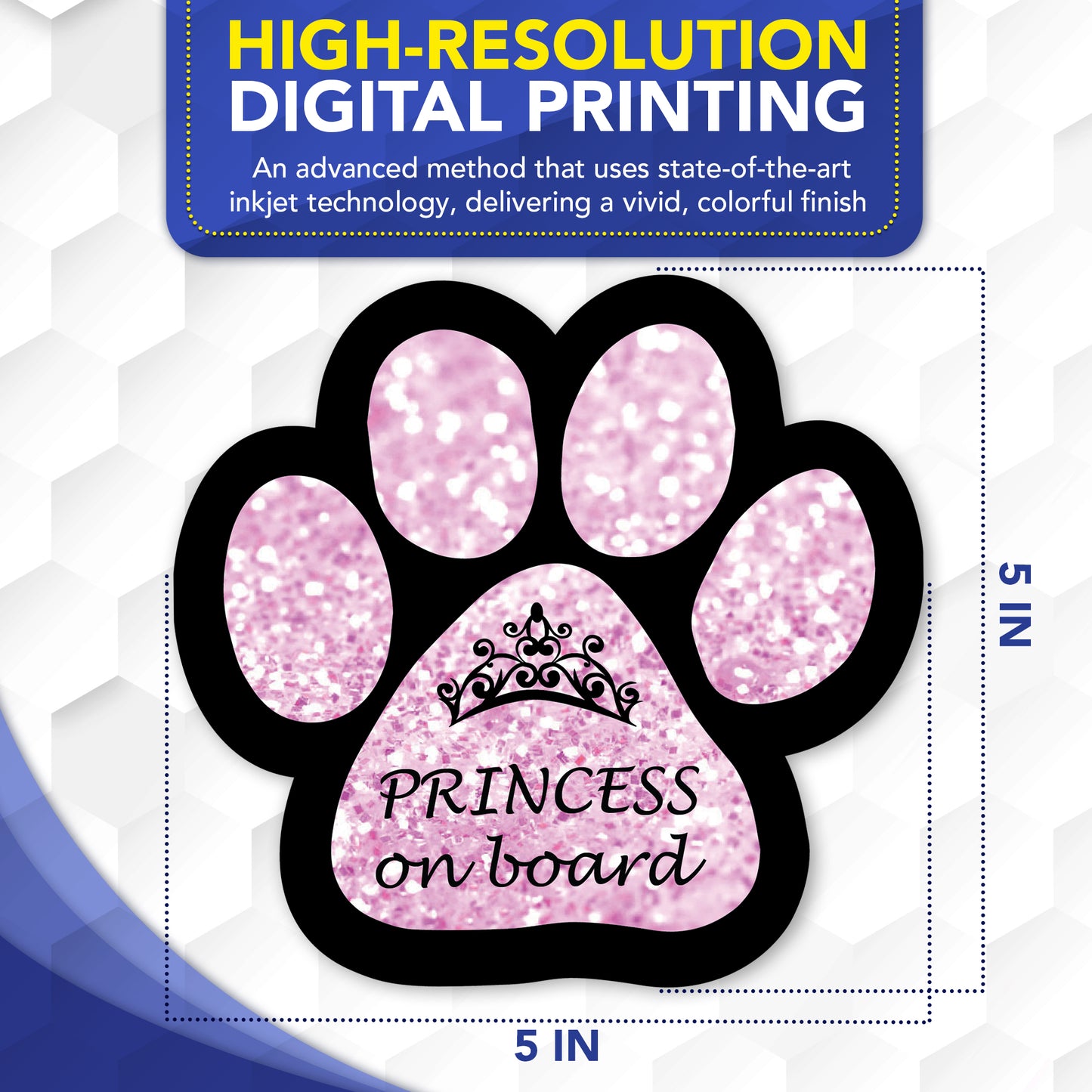 Magnet Me Up Passenger Princess on Board Pink Sparkly Pawprint Magnetic Decal, 5 Inch, 2 Pack, Heavy Duty Automotive Magnet, Add a Touch of Sparkle to Your Car, Truck, SUV, Ideal for Pet Lovers