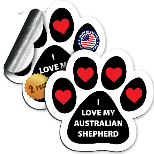 Magnet Me Up I Love My Australian Shepherd Pawprint Car Magnet, 5 Inch, 2 Pack, Heavy Duty Automotive Accessory Magnetic Decal for Car Truck SUV