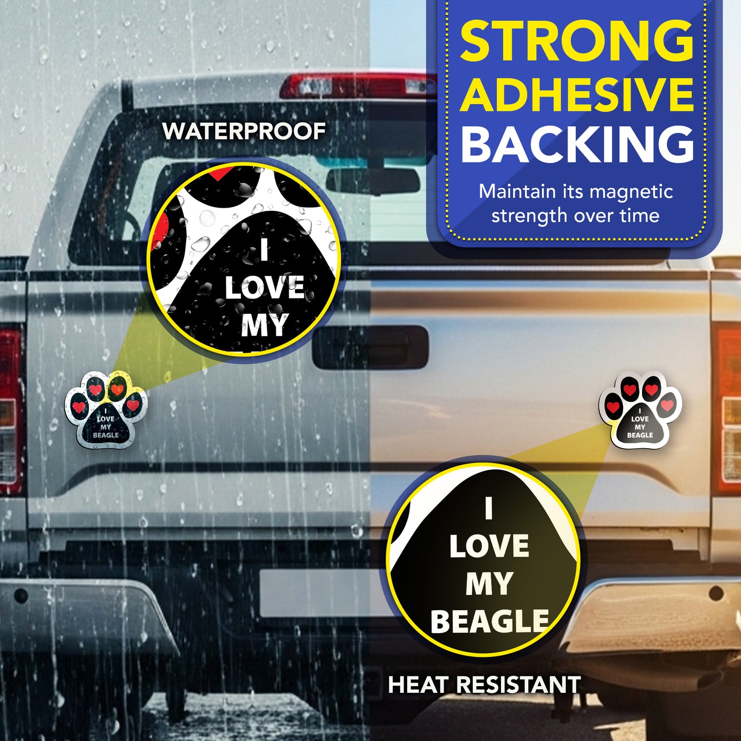Magnet Me up I Love My Beagle Pawprint Car Magnet, 5 Inch, 2 Pack, Heavy Duty Automotive Accessory Gift, Magnetic Decal for Cars Trucks SUVs