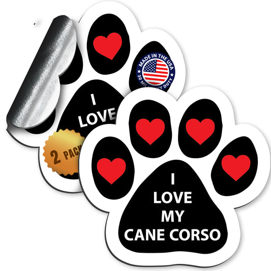 Magnet Me Up I Love My Cane Corso Pup Pawprint Magnetic Decal, 5 Inch, 2 Pack, Heavy Duty Automotive Magnet, Showcase Your Affection for Your Cane Corso Puppy, Ideal for Car, Truck, SUV