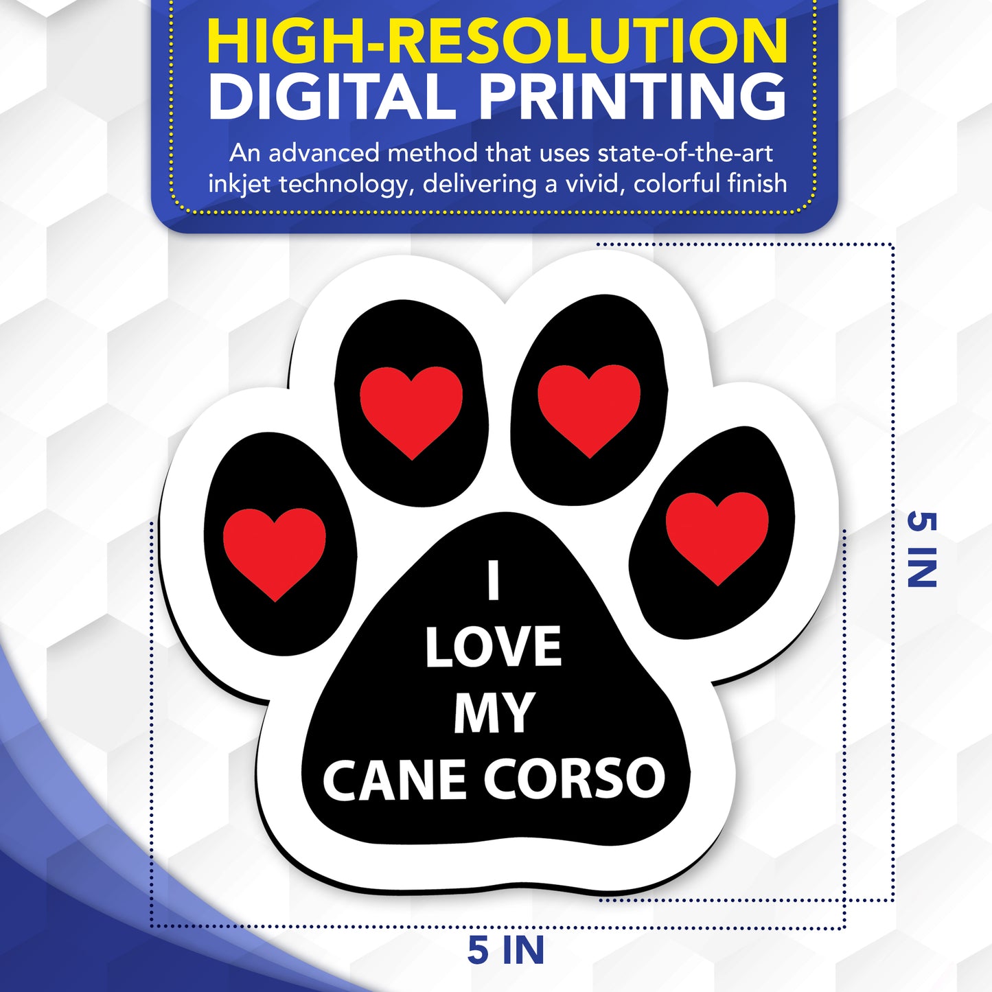 Magnet Me Up I Love My Cane Corso Pup Pawprint Magnetic Decal, 5 Inch, 2 Pack, Heavy Duty Automotive Magnet, Showcase Your Affection for Your Cane Corso Puppy, Ideal for Car, Truck, SUV
