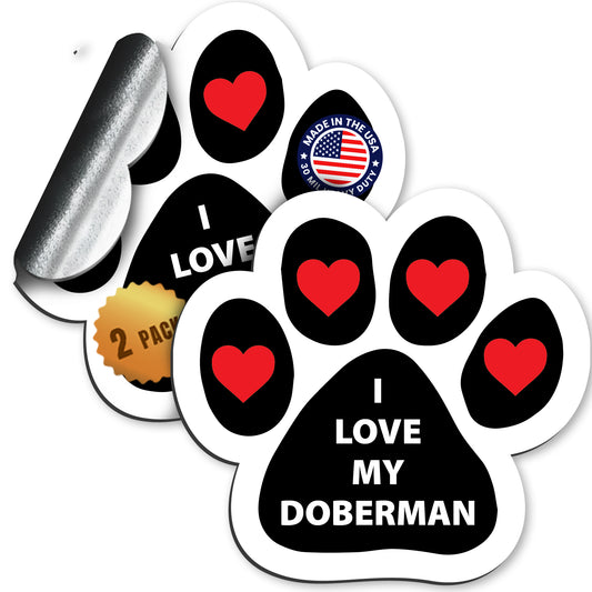 Magnet Me Up I Love My Doberman Pawprint Magnetic Decal, 5 Inch, 2 Pack, Heavy Duty Automotive Magnet for Car Truck SUV