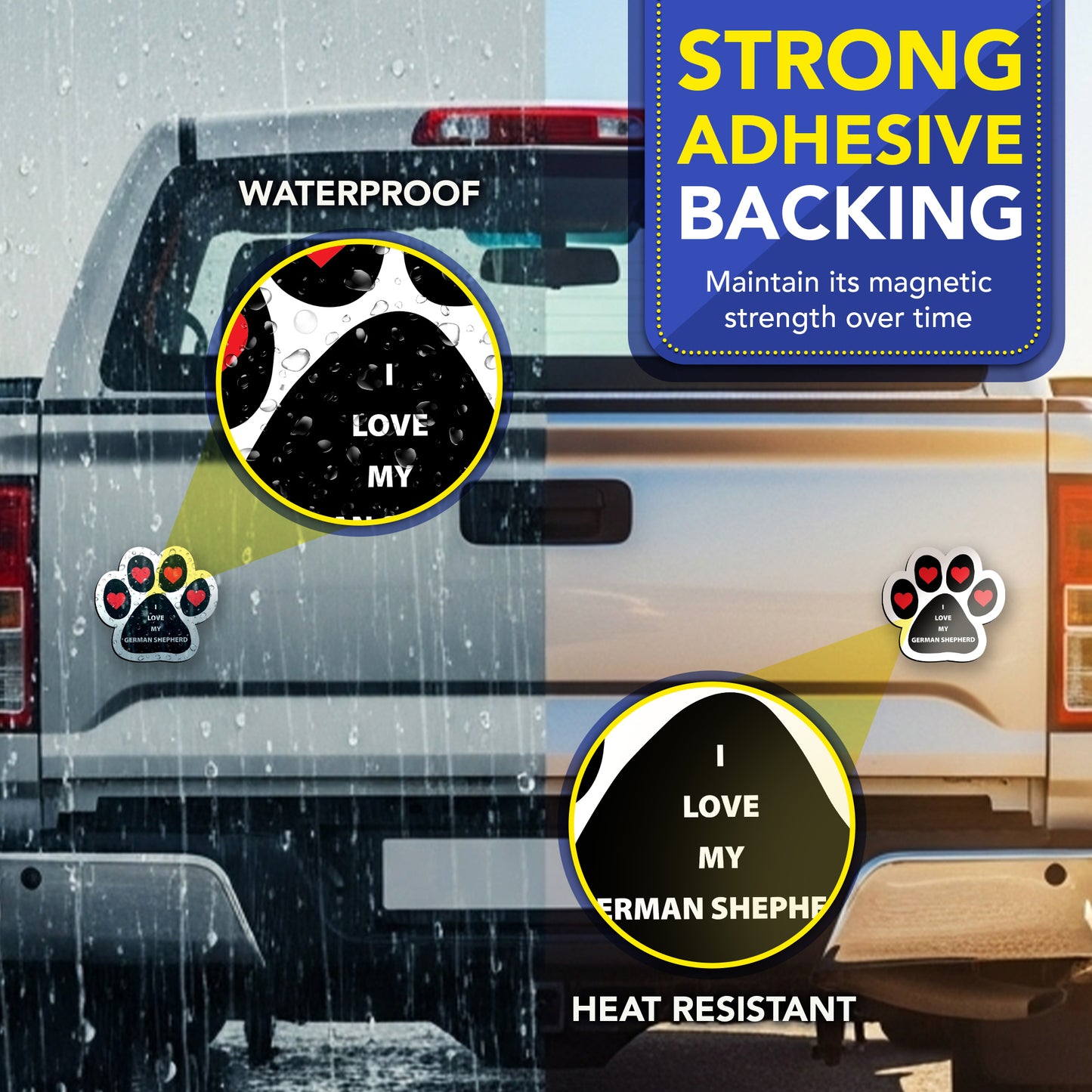 Magnet Me Up I Love My German Shepherd Pawprint Magnetic Decal, 5 Inch, 2 Pack, Heavy Duty Automotive Accessory Magnet for Car Truck and SUV