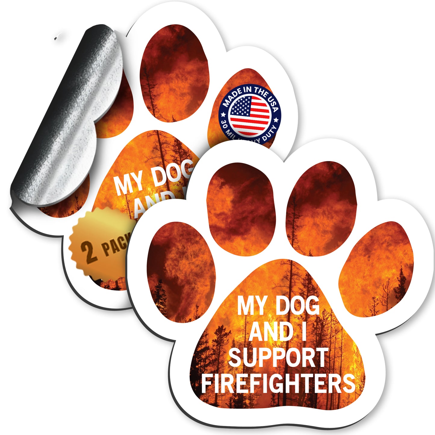 My Dog and I Support Firefighters Car Magnet 5 Inch, 2 Pack, Dog Lover Gift
