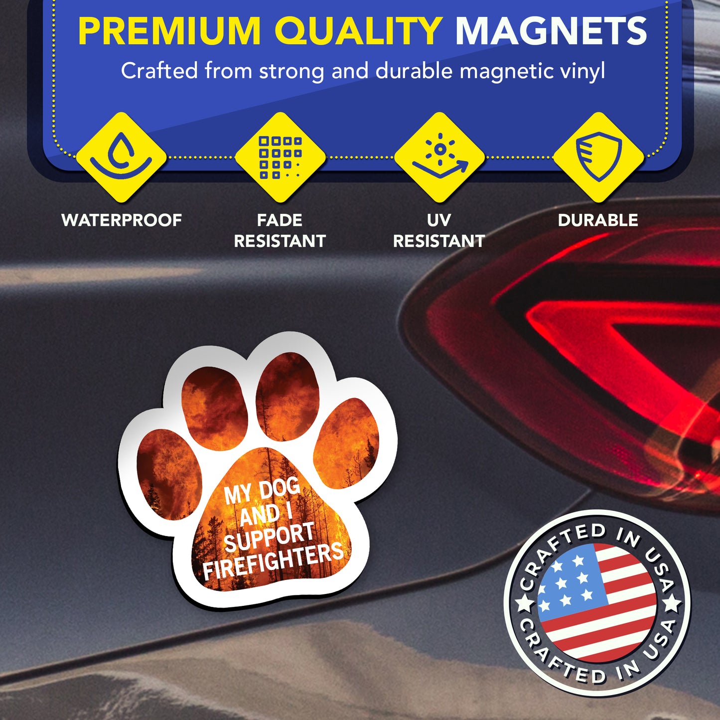 My Dog and I Support Firefighters Car Magnet 5 Inch, 2 Pack, Dog Lover Gift