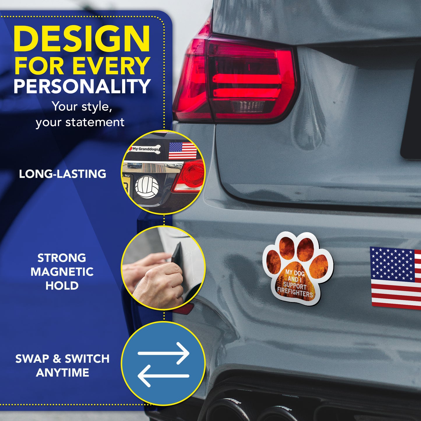 My Dog and I Support Firefighters Car Magnet 5 Inch, 2 Pack, Dog Lover Gift