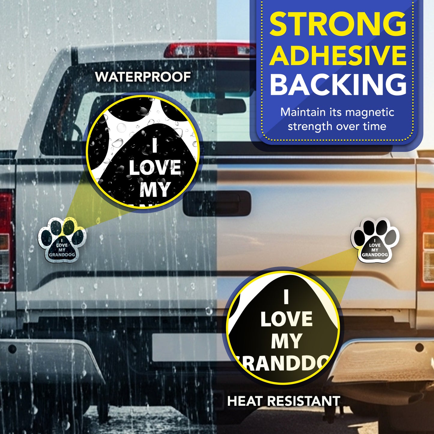 I Love My Granddog Pawprint Car Magnet 5 Inch, 2 Pack, Dog Lover Gift