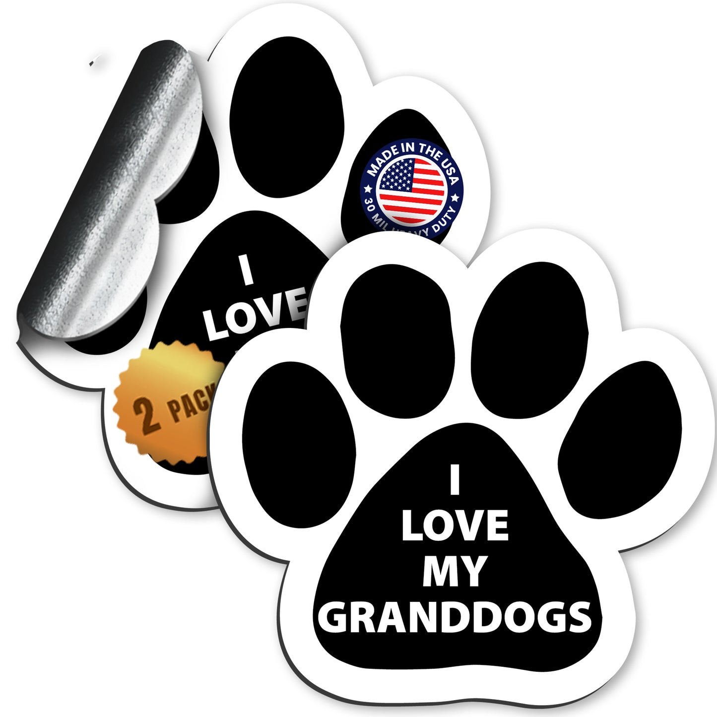 I Love My Granddogs Pawprint Car Magnet 5 Inch, 2 Pack, Dog Lover Gift
