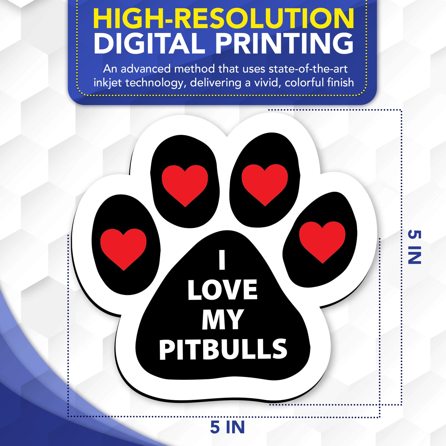 I Love My Pitbulls Pawprint Car Magnet 5 Inch, 2 Pack, Dog Lover Gift