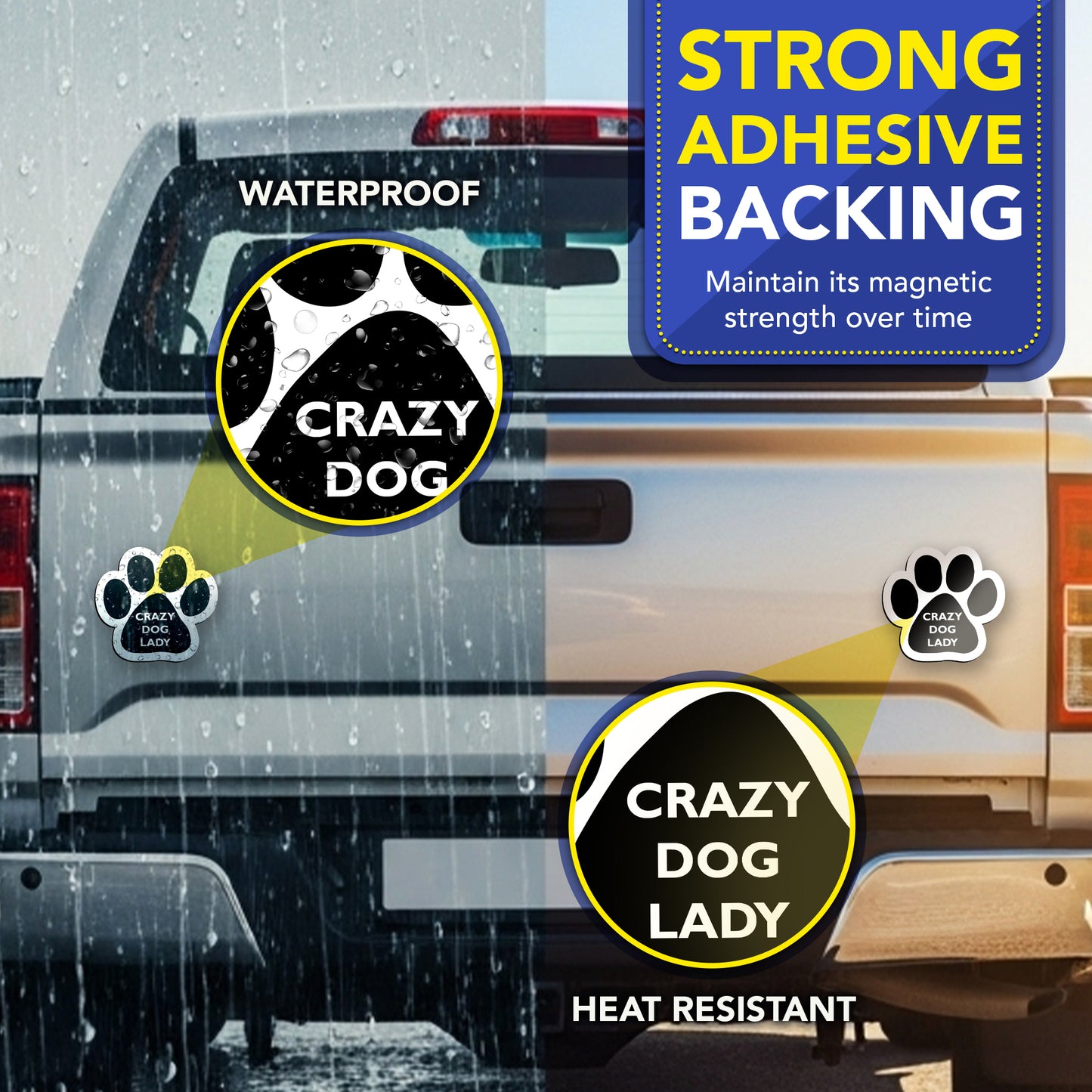 Magnet Me Up Crazy Dog Lady Pawprint Magnet Decal, 5 Inch, 2 Pack, Heavy Duty Automotive Magnet for Car Truck SUV